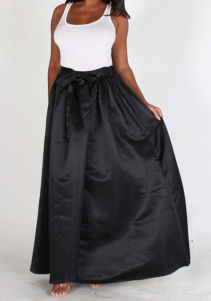 Black Satin High Waisted Maxi Skirt
