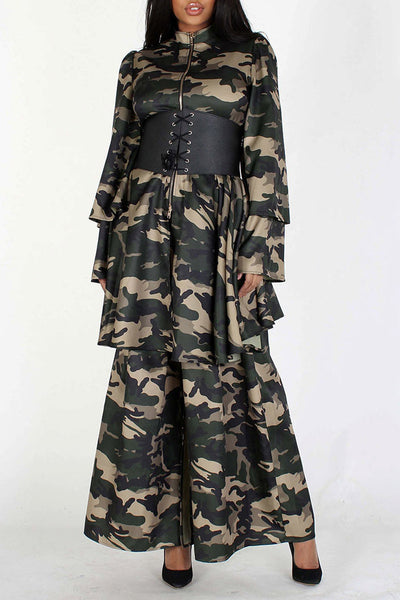 3-Piece Army Pant/Top/Dress Combo Print Set w/Belt